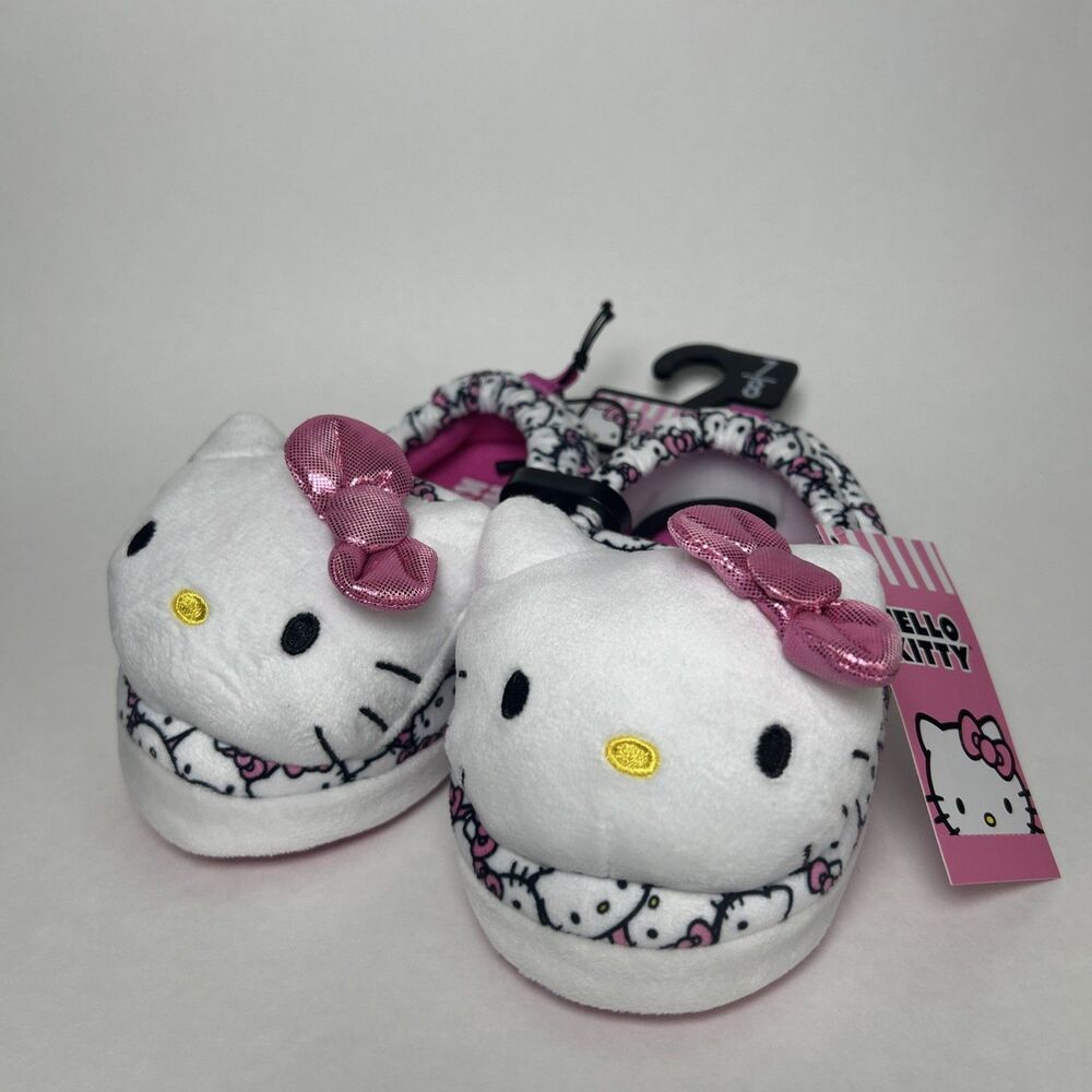 NWT Kids Sanrio Hello Kitty Toddler Plush Slippers Size 7/8 Pink Bow Warm Cozy